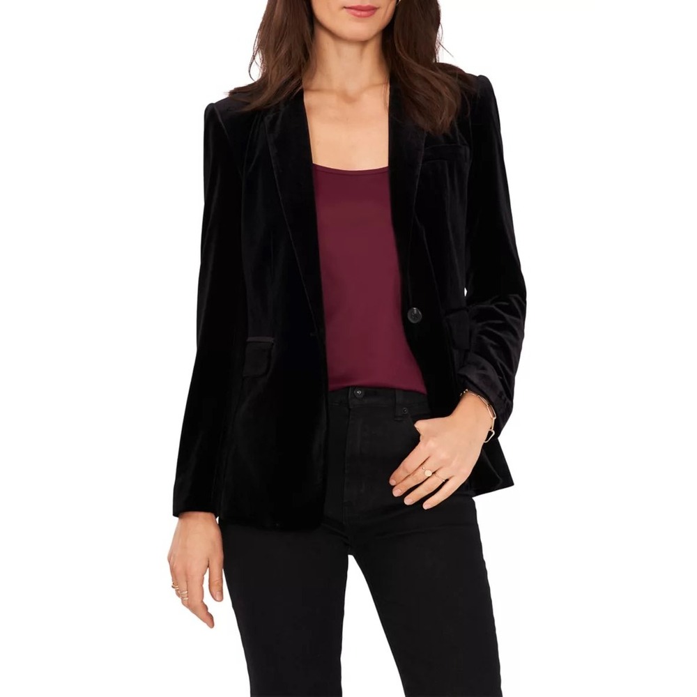 Brooks Brothers Black Velvet Blazer Jacket Womens Size 10 Single Button Cotton